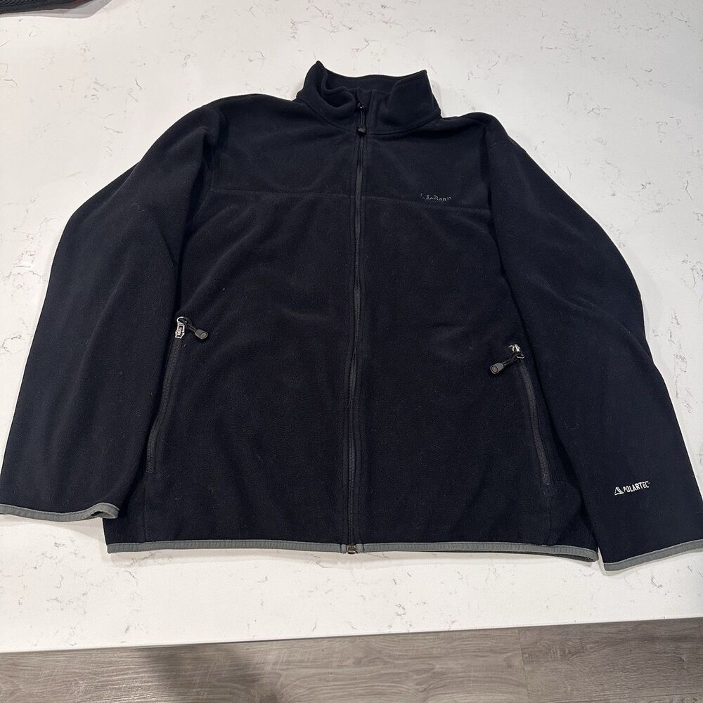 LL Bean Polartec Full Zip Black Fleece Mens Size Lg Jacket